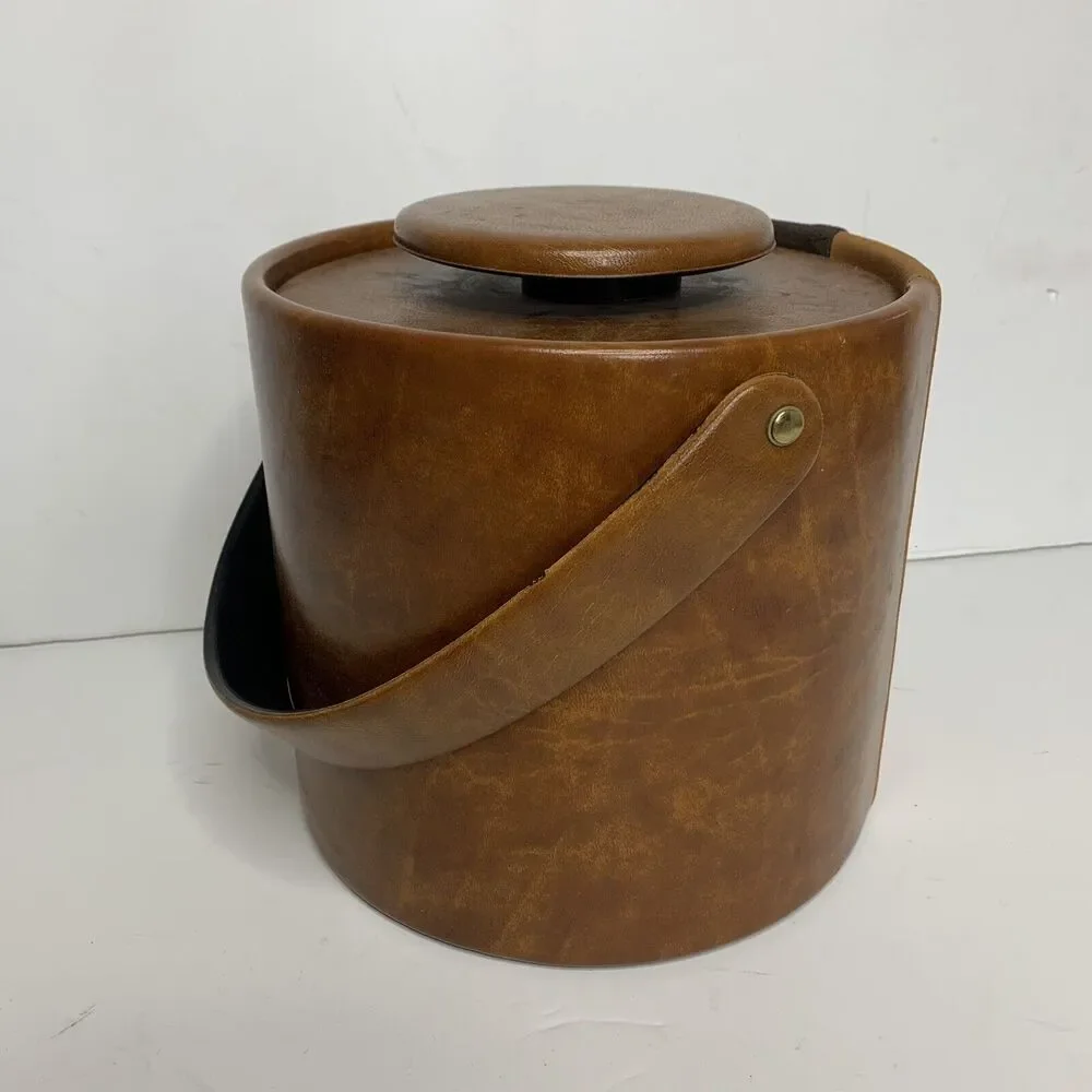 Vintage Elmar Mfg. LA USA Brown Faux Leather Ice Bucket